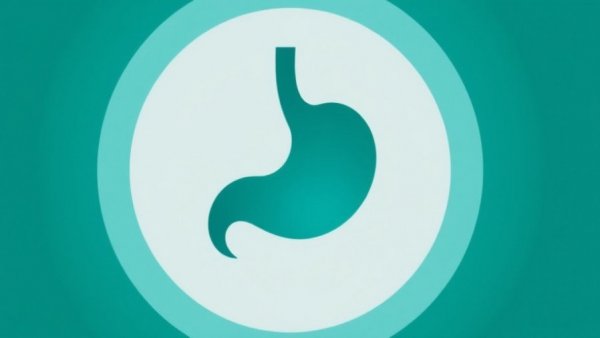 Abstract stomach symbolizing gut health on teal background.