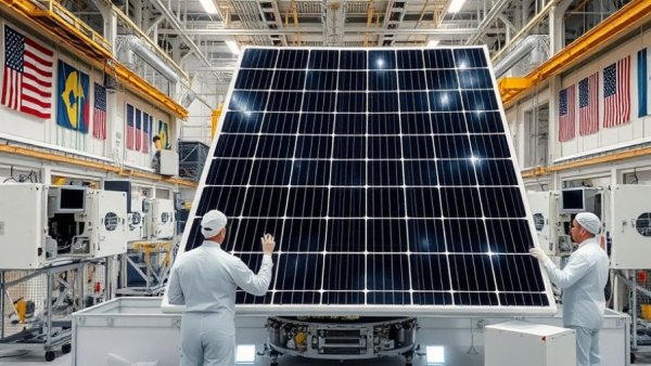 Technicians inspecting Nancy Grace Roman Space Telescope panels in assembly facility.
