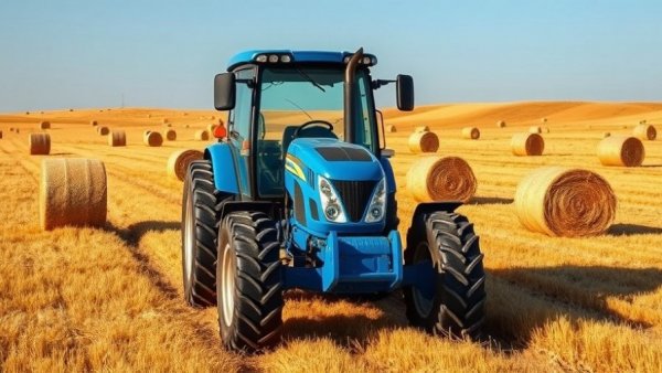 Bioenergy agriculture strategies with tractor in sunny hayfield.