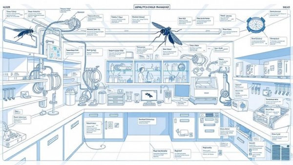 Technical diagram of lab setup for mosquito development to prevent malaria.