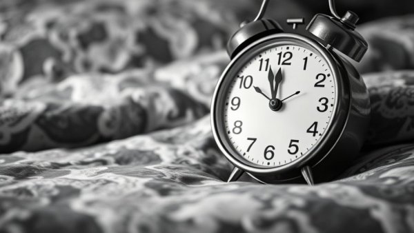 Vintage alarm clock on bedside table, black and white, autumn clock change health benefits