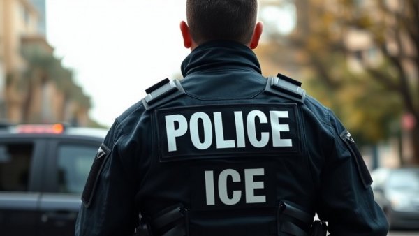 ICE officer in tactical gear near vehicle, related to ICE Cybersecurity Expansion.