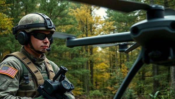 Military personnel with Baba Yaga drone in forest setting.