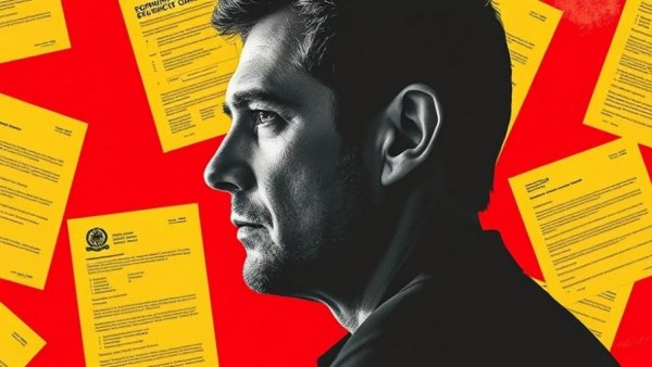 Collage depicting privacy and transparency with yellow documents and a man's profile.