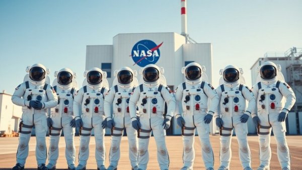 NASA Artemis Closeout Crew members in uniform at a NASA facility.