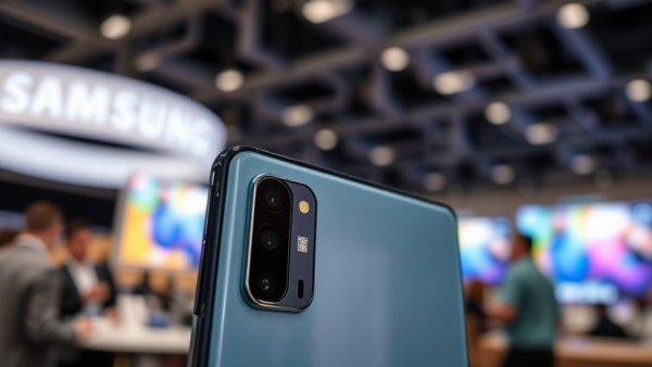 Samsung Galaxy S25 Ultra on display, vibrant screen at conference.