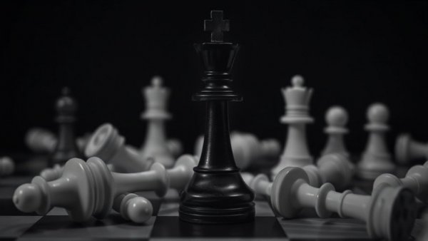 Chessboard scene illustrating AI overestimates intelligence, with a black king standing.