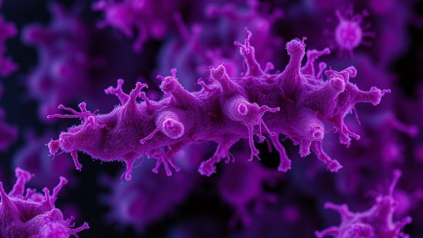 Microscopic view of gut bacteria highlighting structure and color.