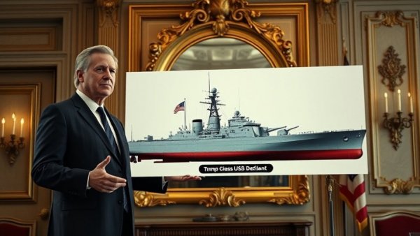 Presentation on wasteful military spending with ship concept art.