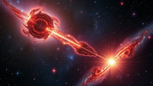 Visual representation of the longest gamma-ray burst in vibrant cosmic scene.