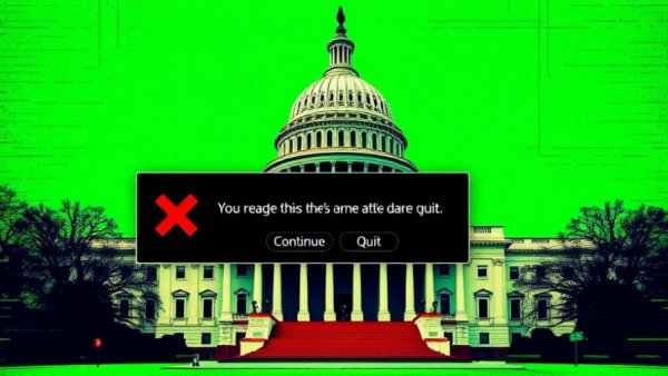 U.S. Capitol with error message, symbolizing federal cybersecurity staffing cuts.