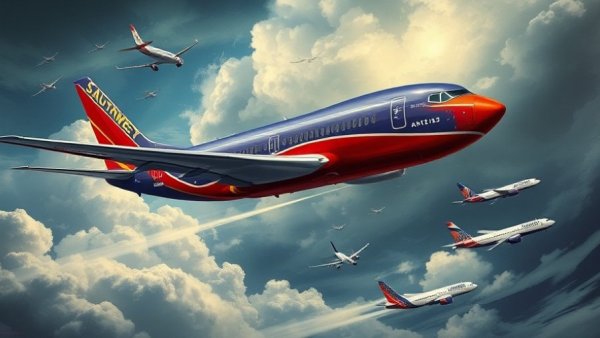 Southwest Airlines plane depicted as shark among competitors.