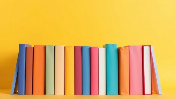 Upright books against yellow background in vibrant minimalist style.