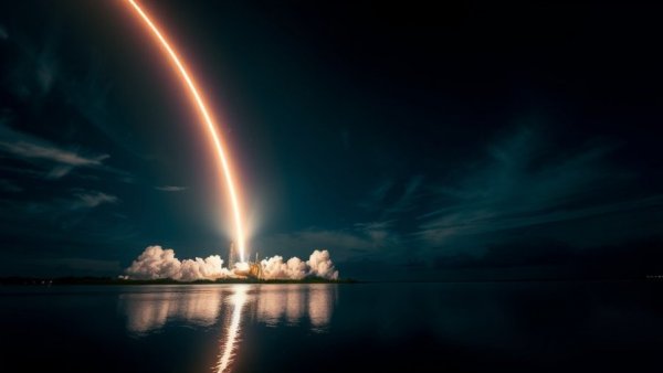 Starlink satellite launch at night, long exposure with vivid light trail