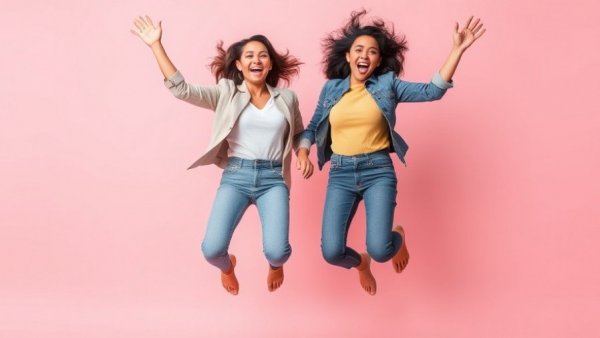 Joyful women jumping in casual outfits, Mental Health Tips for 2026.