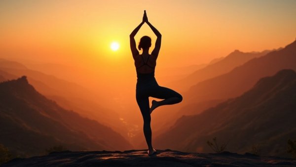 Yoga asanas for immunity in winter; woman practicing on a rock at sunrise.