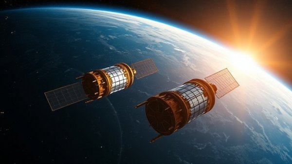 Advanced satellites orbiting Earth depicting space innovation.