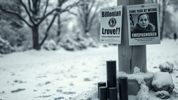 Protest posters on a pole and candle, highlighting privacy and cybersecurity in immigration enforcement.
