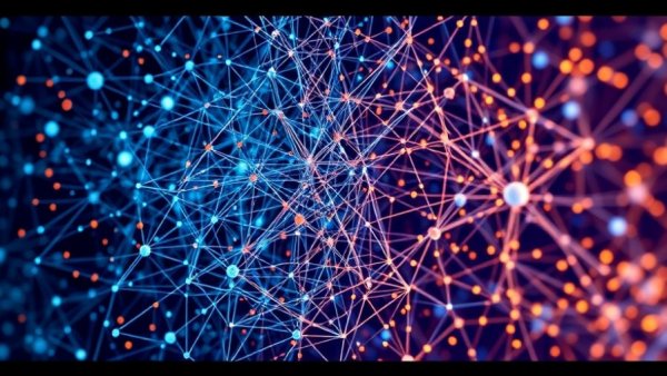 Complex data visualization of AI tool for drug discovery.