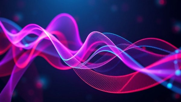 Abstract AI data analysis with colorful dynamic waves.