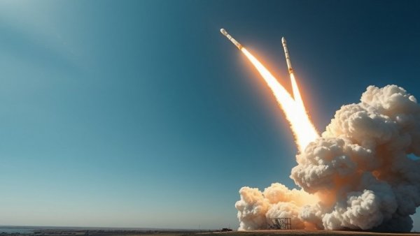 Spectacular SpaceX Starlink launch with vivid flame trail against clear blue sky.