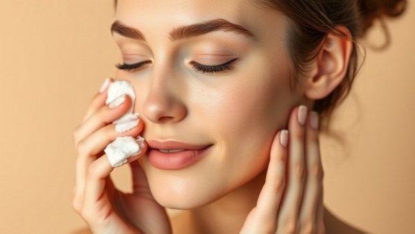 Woman applying foam cleanser to face, gentle skincare routine.