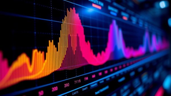 Vibrant digital spectrum display, search for extraterrestrial intelligence analysis.
