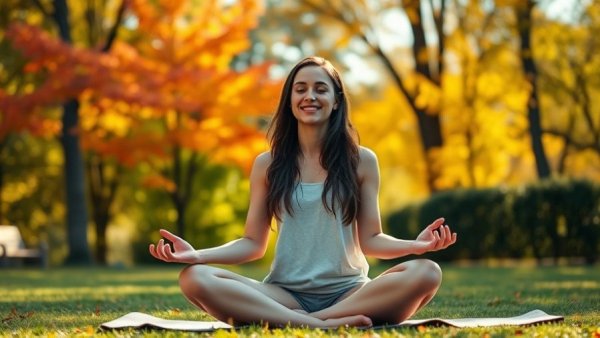 Young woman practicing meditation in a park illustrating Bhramari Pranayama benefits.