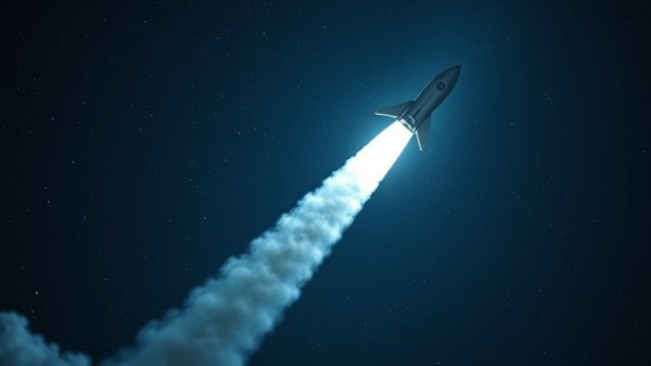 Futuristic rocket launching for space exploration 2026 against night sky.