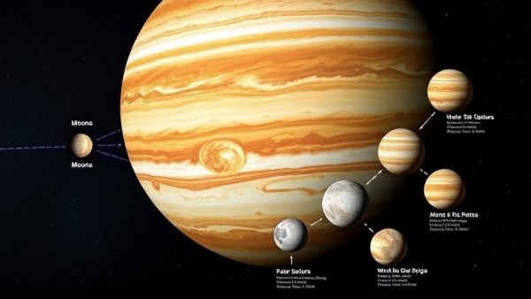 Diagram illustrating water content of Jupiter's moons in space.