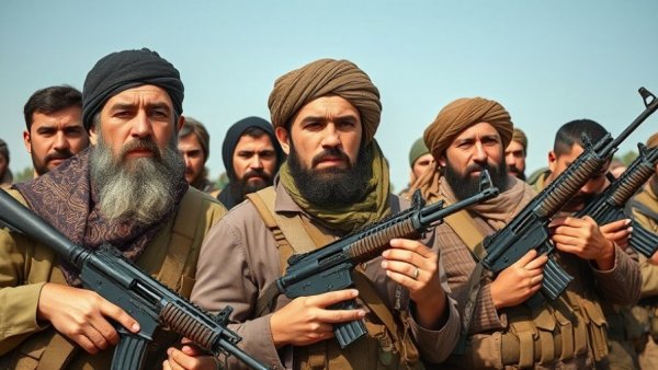 Kurdish fighters with rifles in Syria, determined expressions.