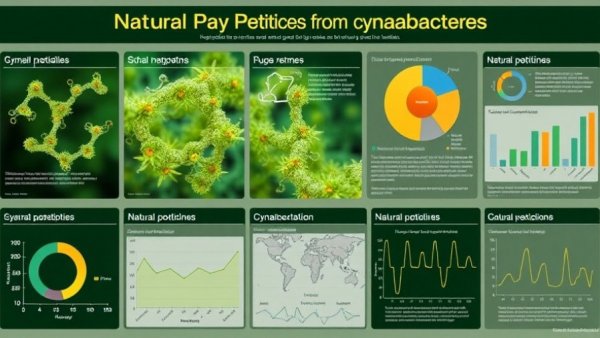 Infographic on natural peptides from cyanobacteria showcasing research data.