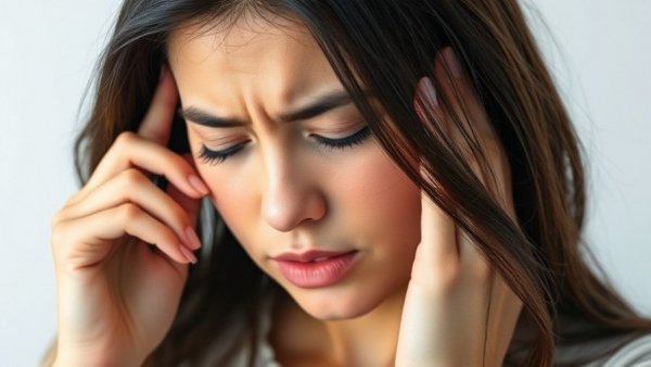 Young woman experiencing brain fog and discomfort from poor diet.