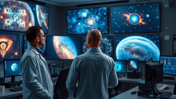 Scientists discussing cosmic imagery related to what is the universe made of.