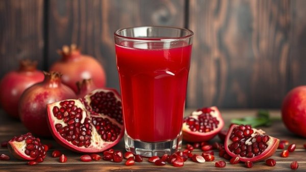 Collagen-boosting drinks: fresh pomegranate juice with whole fruits.