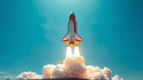 Space innovation depicted by a rocket launch.