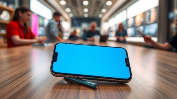 Vibrant iPhone display in tech store showing emergency call feature, iPhone emergency call software update.