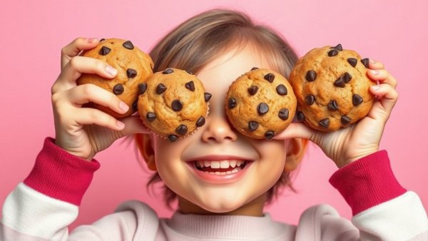 Playful young person with muffins, representing hidden hunger in children.