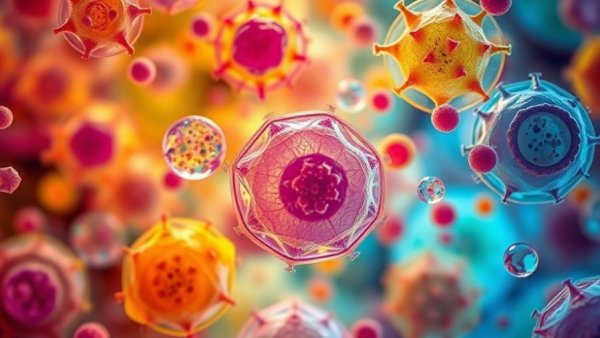 Microscopic view of colorful stem cells under magnification, AI foundation model stem cell therapies.