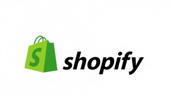 Shopify logo with green bag and text on white background.