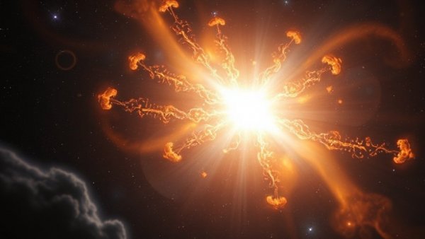 Glowing celestial phenomenon in deep space with bright aura.