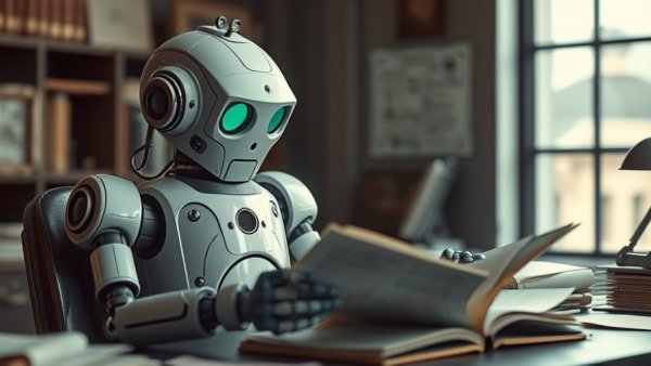 AI is transforming job opportunities for young workers with retro robot reading.