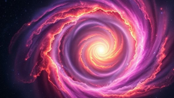Dynamic space scene with swirling galaxy and black hole.