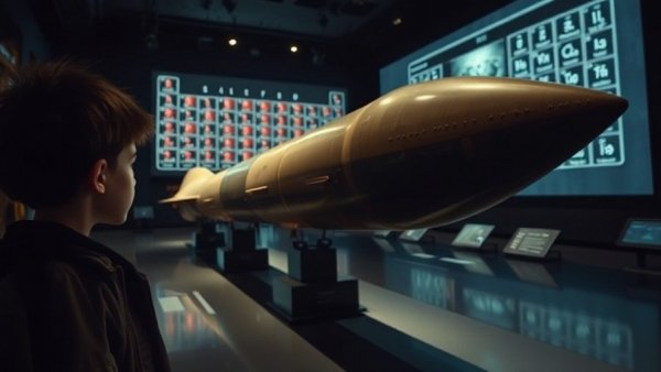 Dramatic museum exhibit of missile, under Russia nuclear-armed ASAT threat.