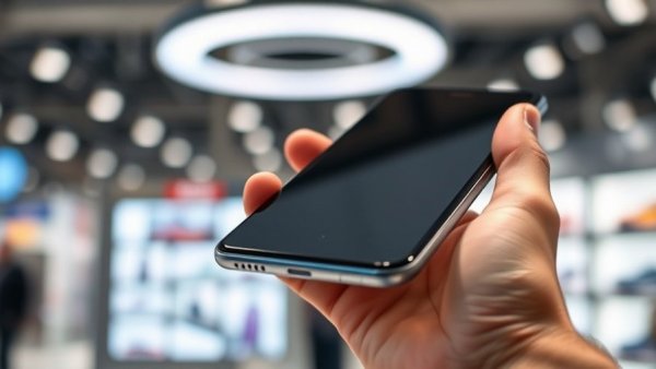 Close-up of sleek smartphone in hand showcasing consumer technology.