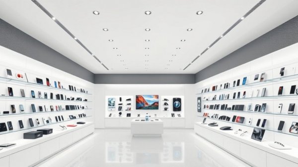 Modern consumer technology store showcasing electronics.