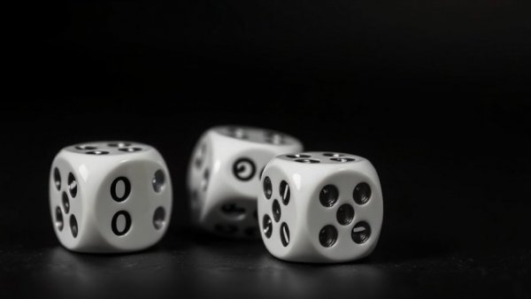 Three dice illustrating probability concepts
