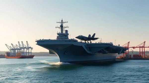 F-35 Navy operations on aircraft carrier at naval port.