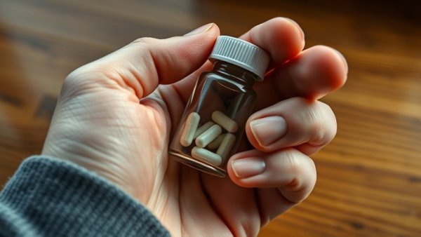 Close-up of a hand holding a pill bottle, gene edited probiotic safety.