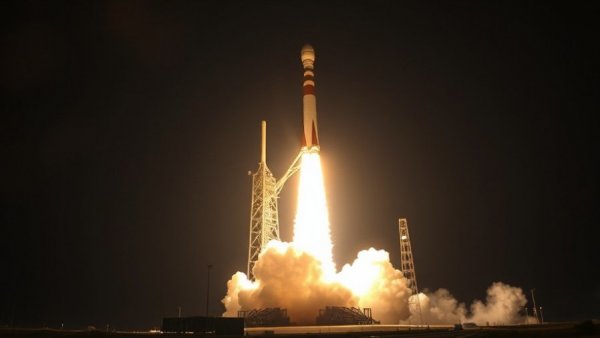 SpaceX launches TV satellite with fiery night launch.